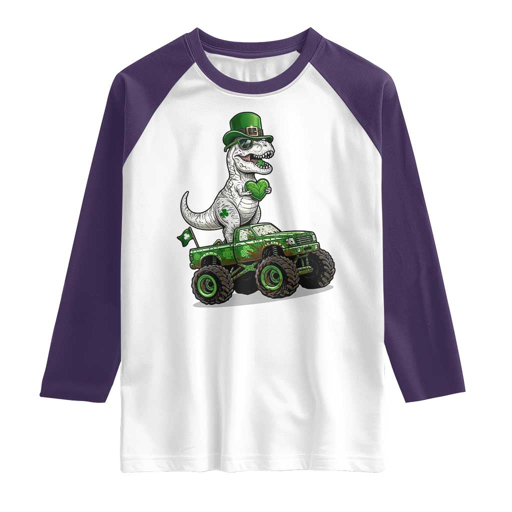 Funny St Patricks Day Dinosaur Truck Raglan Shirt Lucky Dino Gift
