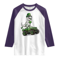 Funny St Patricks Day Dinosaur Truck Raglan Shirt Lucky Dino Gift