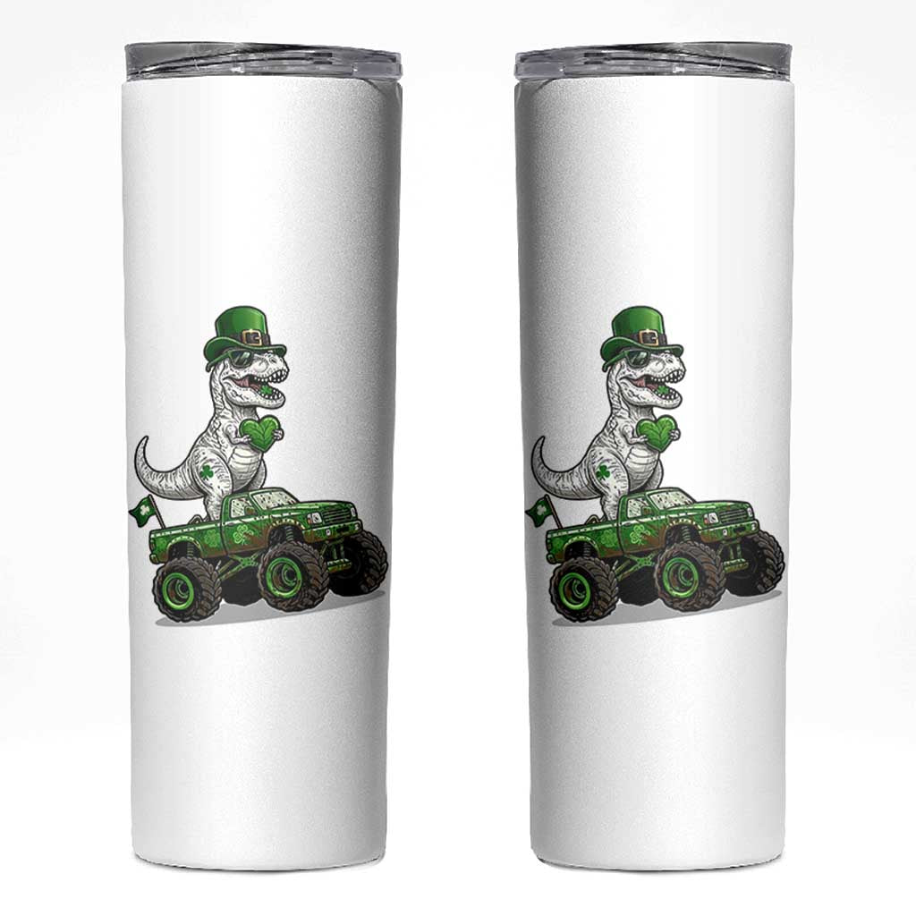 Funny St Patricks Day Dinosaur Truck Skinny Tumbler Lucky Dino Gift