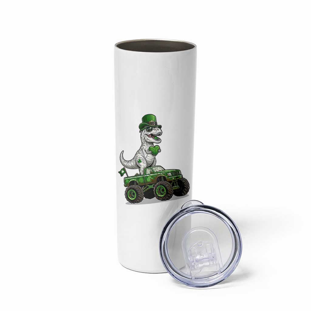 Funny St Patricks Day Dinosaur Truck Skinny Tumbler Lucky Dino Gift