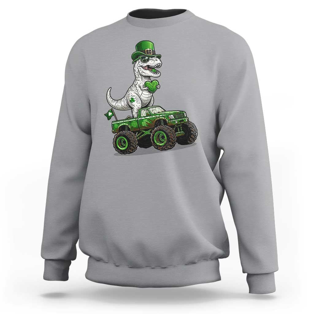 Funny St Patricks Day Dinosaur Truck Sweatshirt Lucky Dino Gift