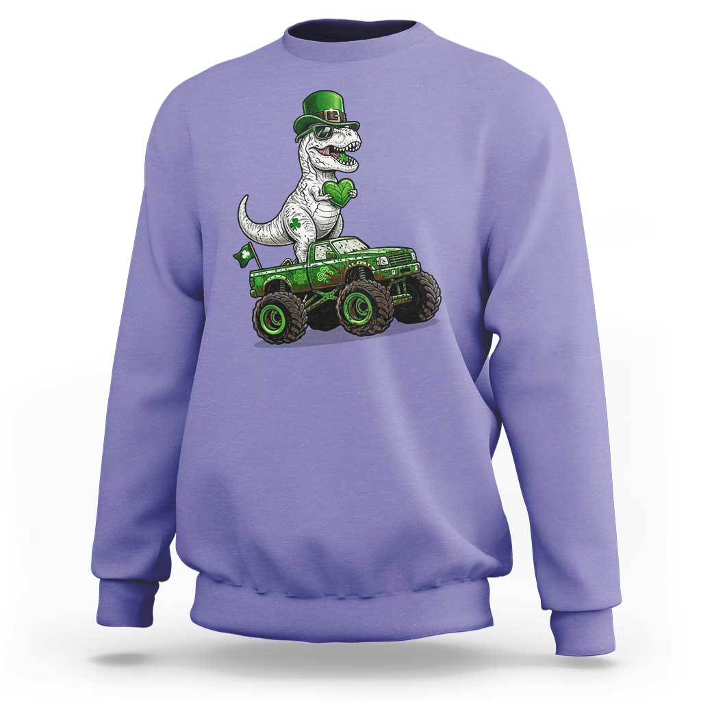 Funny St Patricks Day Dinosaur Truck Sweatshirt Lucky Dino Gift