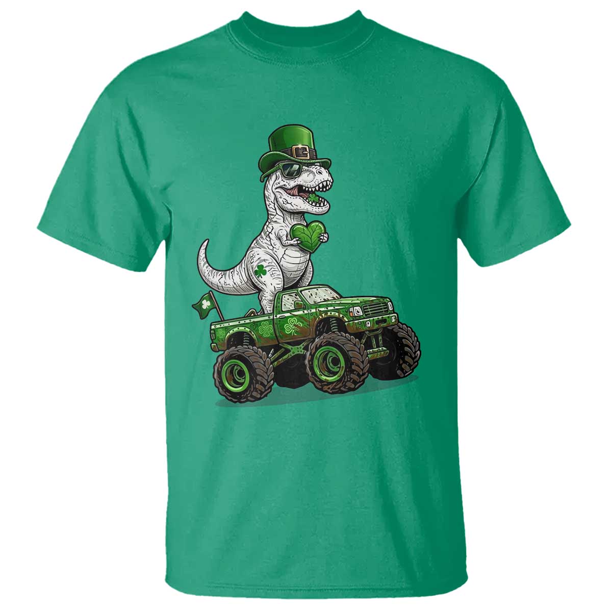 Funny St Patricks Day Dinosaur Truck T Shirt Lucky Dino Gift