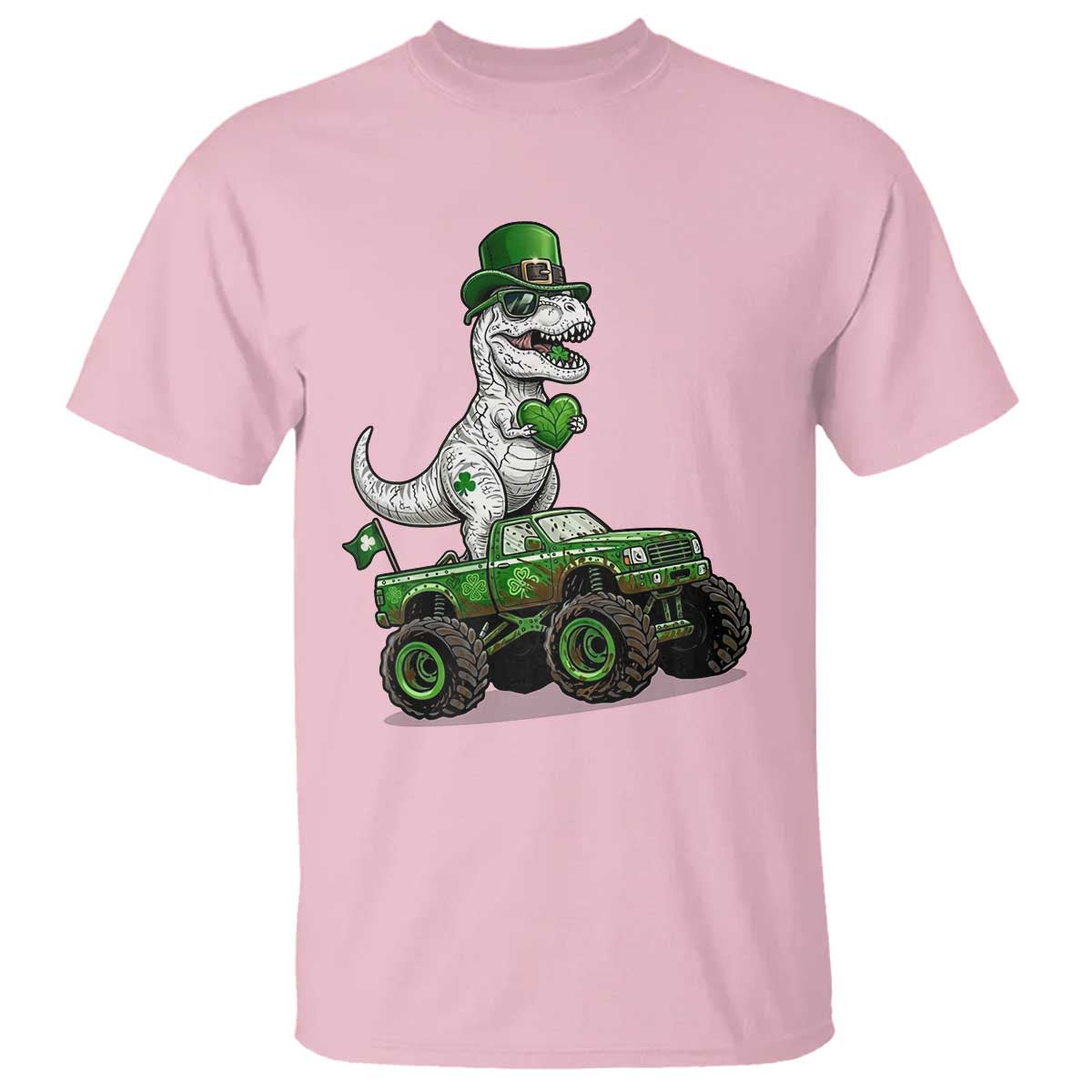 Funny St Patricks Day Dinosaur Truck T Shirt Lucky Dino Gift