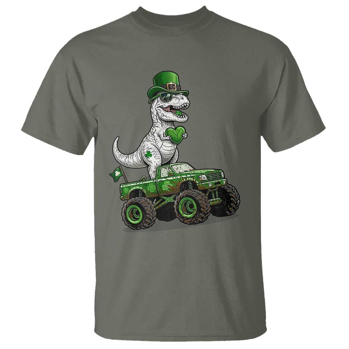 Funny St Patricks Day Dinosaur Truck T Shirt Lucky Dino Gift