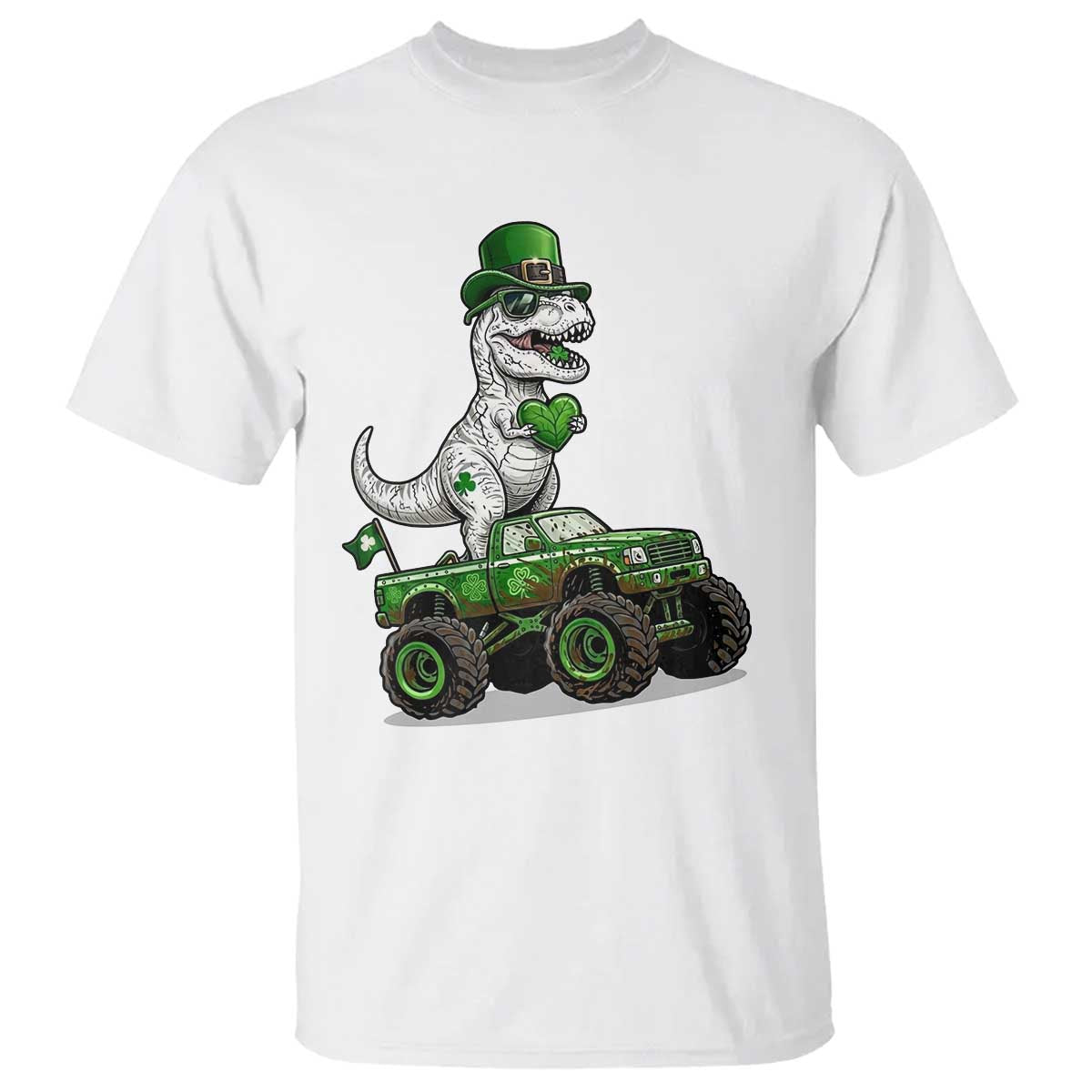 Funny St Patricks Day Dinosaur Truck T Shirt Lucky Dino Gift
