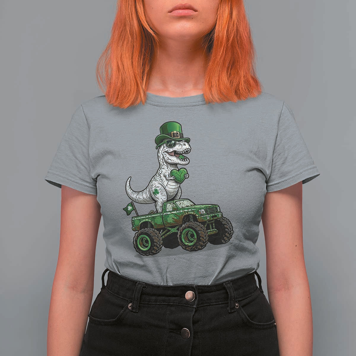 Funny St Patricks Day Dinosaur Truck T Shirt For Women Lucky Dino Gift
