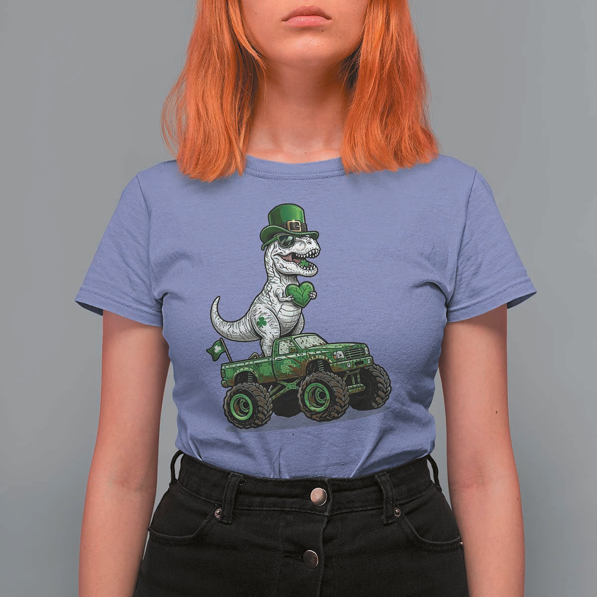 Funny St Patricks Day Dinosaur Truck T Shirt For Women Lucky Dino Gift