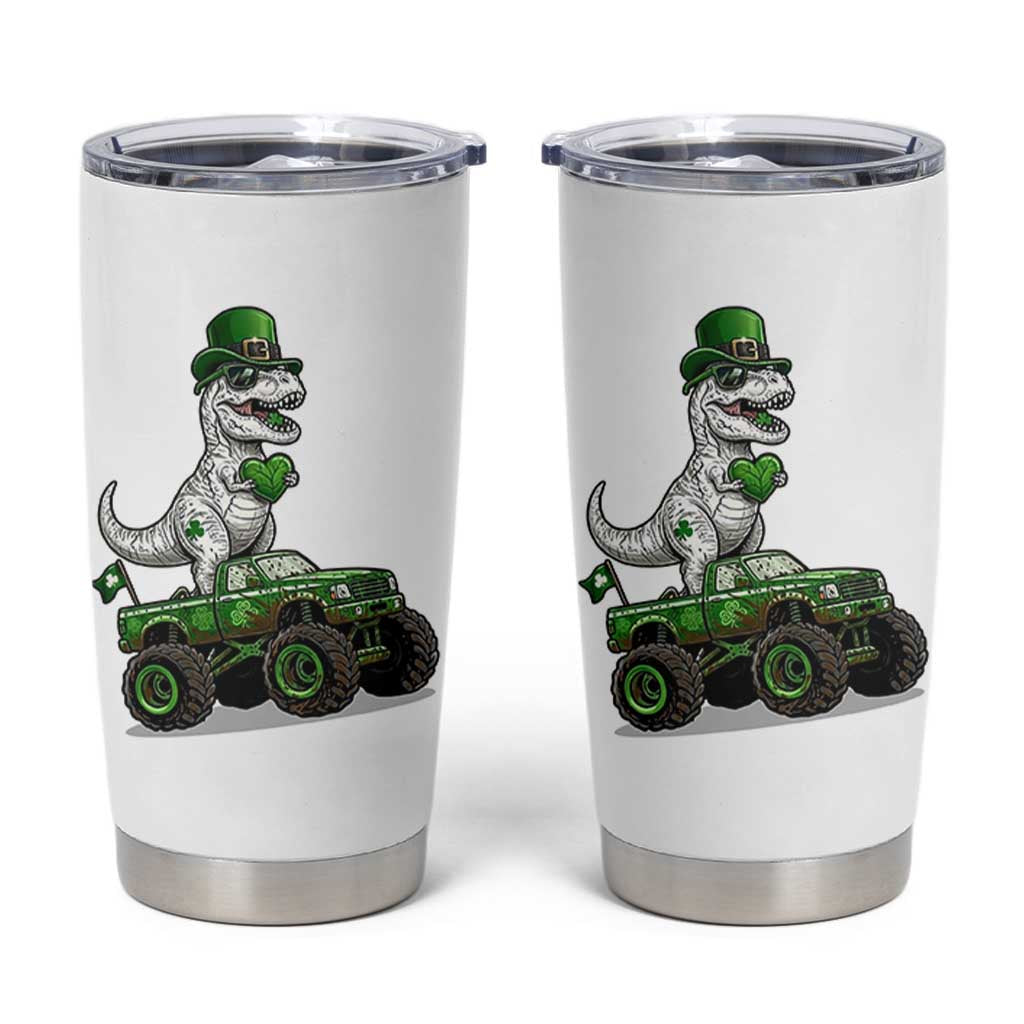 Funny St Patricks Day Dinosaur Truck Tumbler Cup Lucky Dino Gift