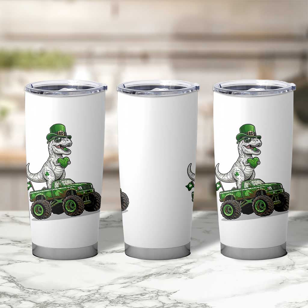 Funny St Patricks Day Dinosaur Truck Tumbler Cup Lucky Dino Gift