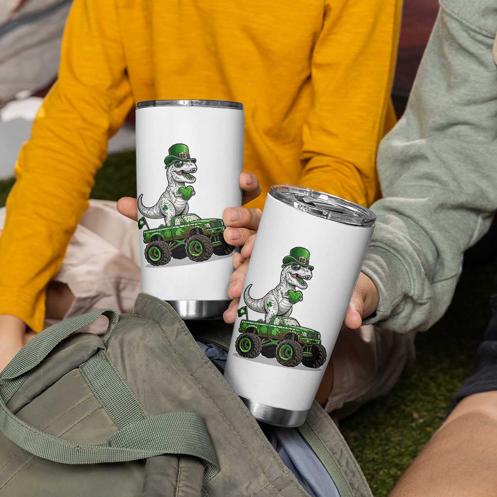 Funny St Patricks Day Dinosaur Truck Tumbler Cup Lucky Dino Gift
