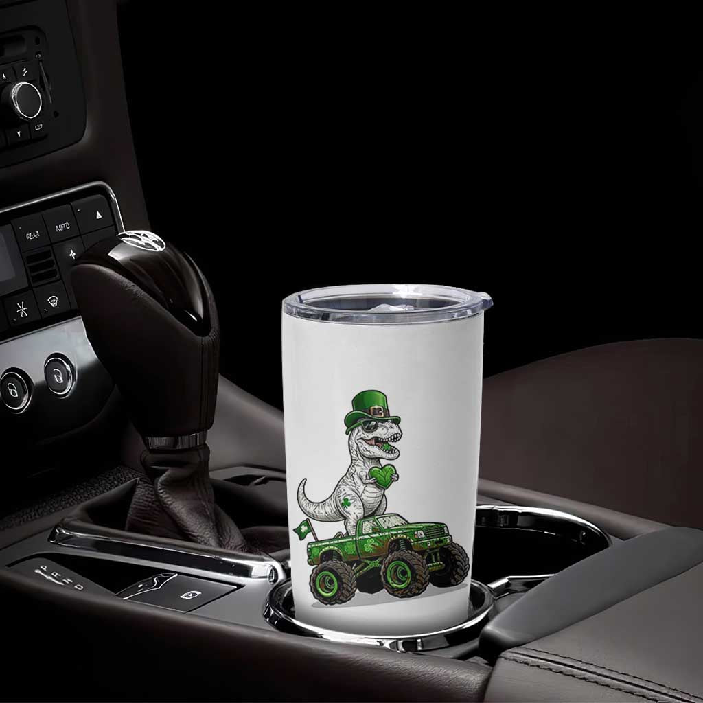 Funny St Patricks Day Dinosaur Truck Tumbler Cup Lucky Dino Gift