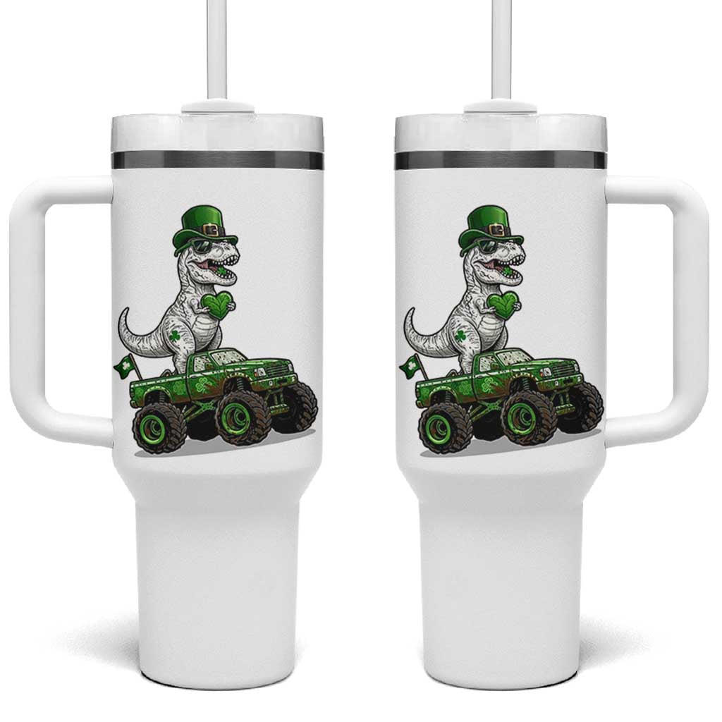 Funny St Patricks Day Dinosaur Truck Tumbler With Handle Lucky Dino Gift
