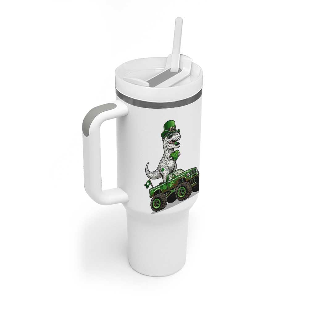 Funny St Patricks Day Dinosaur Truck Tumbler With Handle Lucky Dino Gift