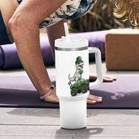 Funny St Patricks Day Dinosaur Truck Tumbler With Handle Lucky Dino Gift
