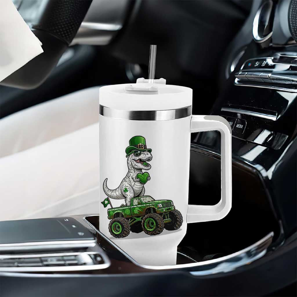 Funny St Patricks Day Dinosaur Truck Tumbler With Handle Lucky Dino Gift