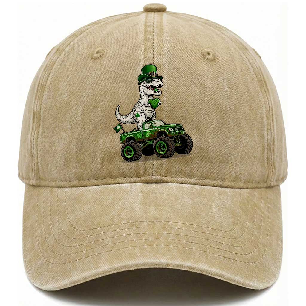 Funny St Patricks Day Dinosaur Truck Washed Cotton Baseball Cap Lucky Dino Gift