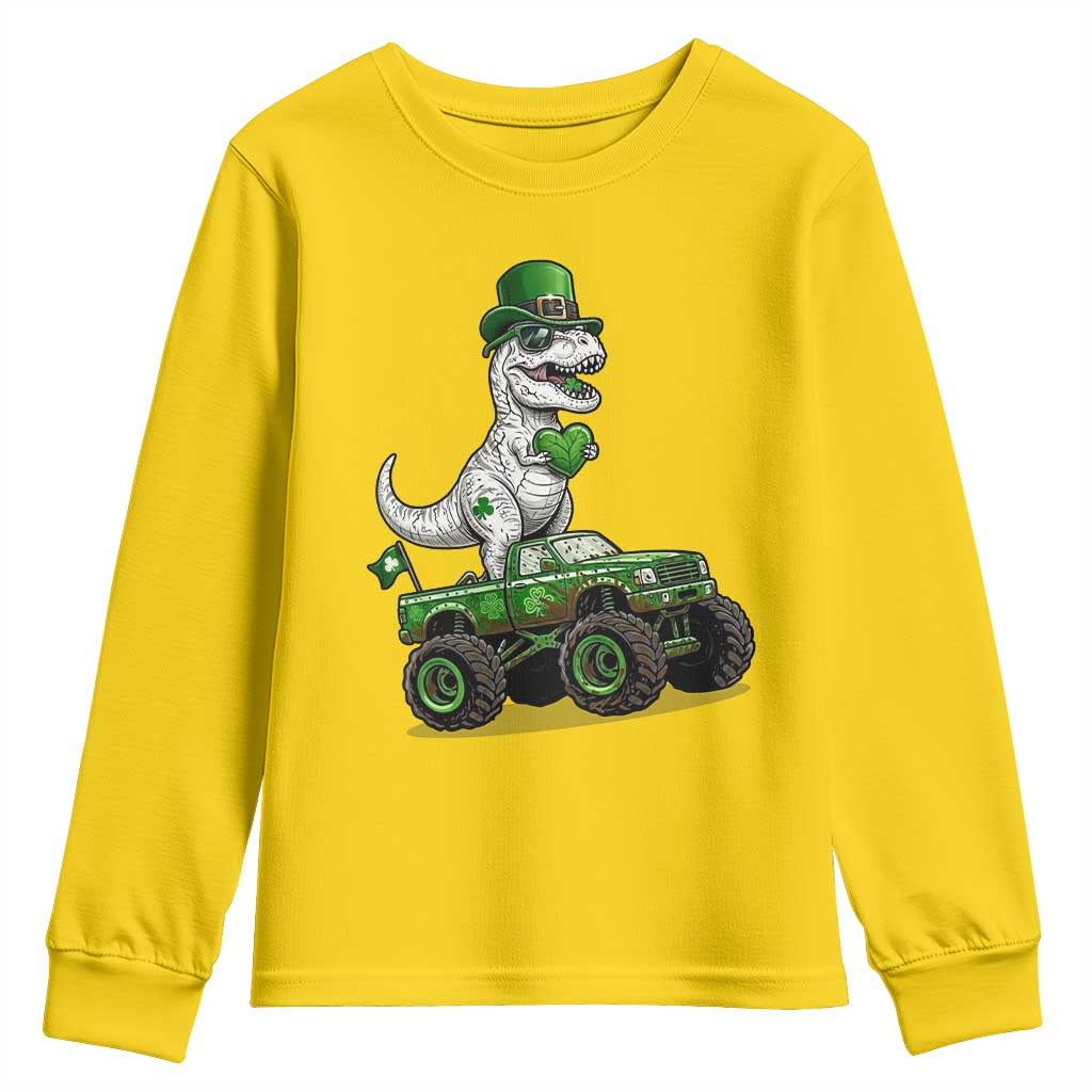 Funny St Patricks Day Dinosaur Truck Youth Sweatshirt Lucky Dino Gift