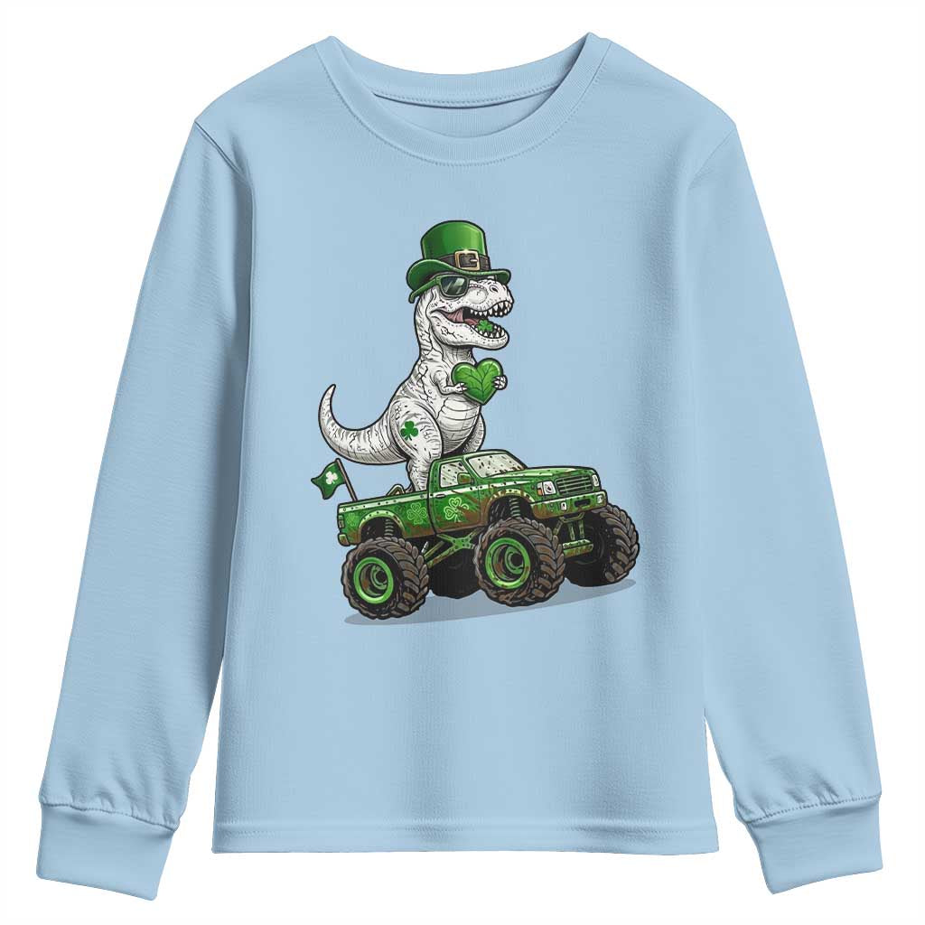 Funny St Patricks Day Dinosaur Truck Youth Sweatshirt Lucky Dino Gift