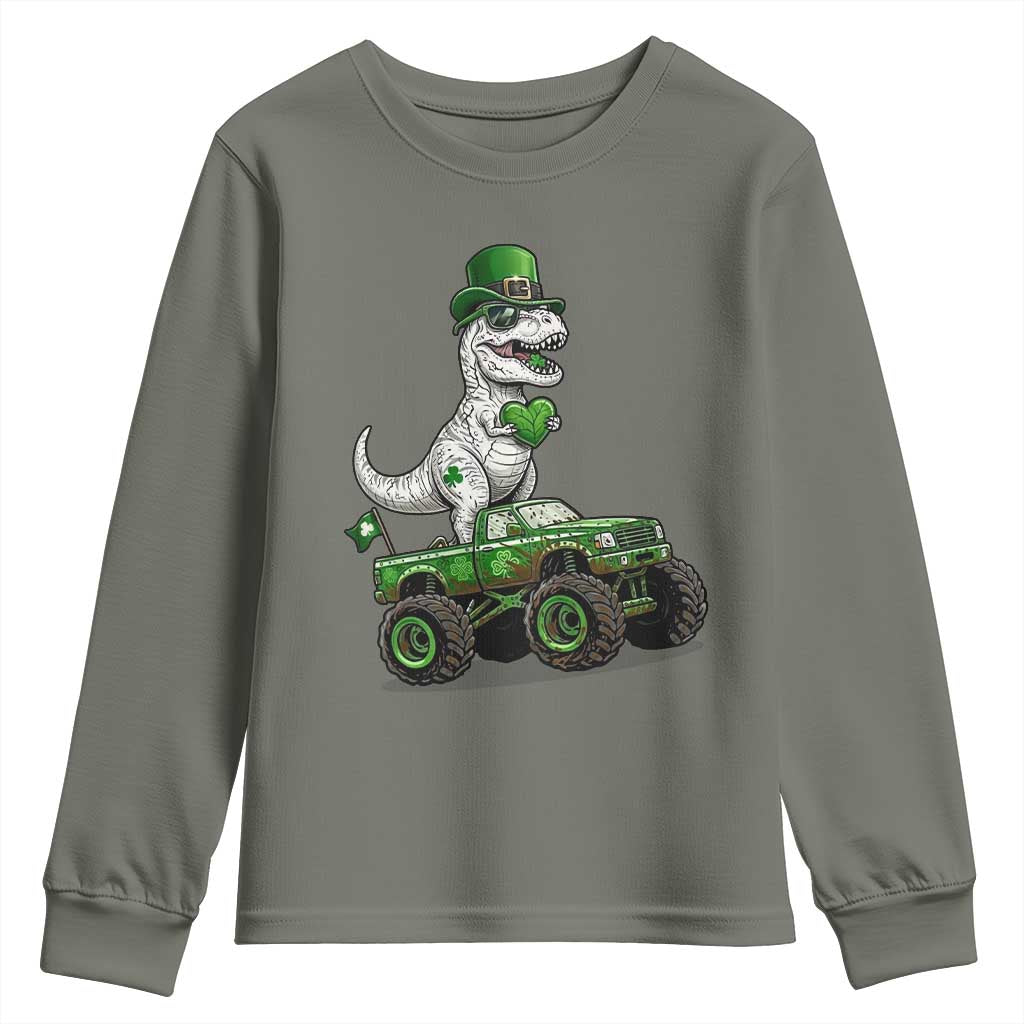 Funny St Patricks Day Dinosaur Truck Youth Sweatshirt Lucky Dino Gift