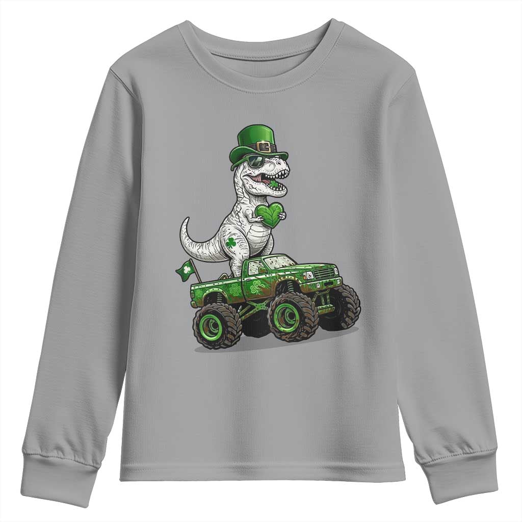 Funny St Patricks Day Dinosaur Truck Youth Sweatshirt Lucky Dino Gift