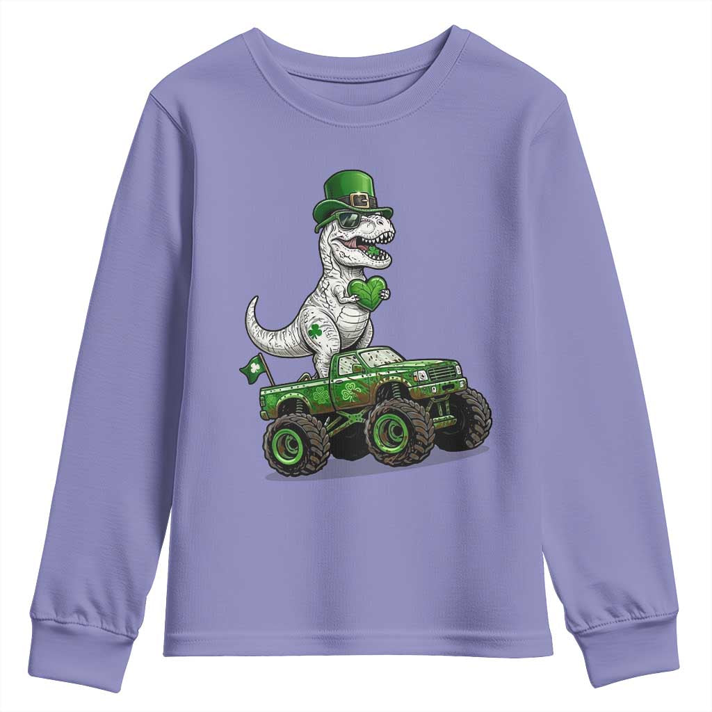 Funny St Patricks Day Dinosaur Truck Youth Sweatshirt Lucky Dino Gift