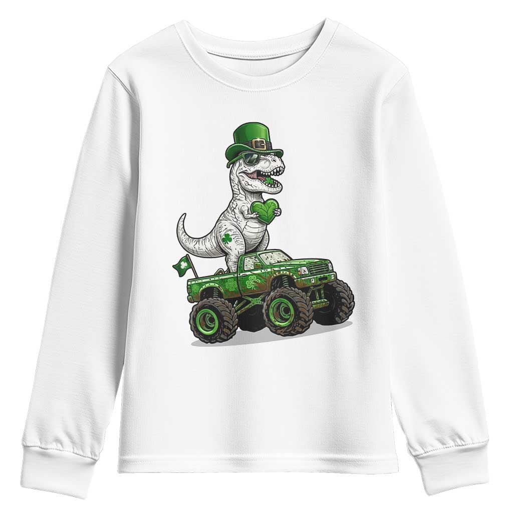 Funny St Patricks Day Dinosaur Truck Youth Sweatshirt Lucky Dino Gift