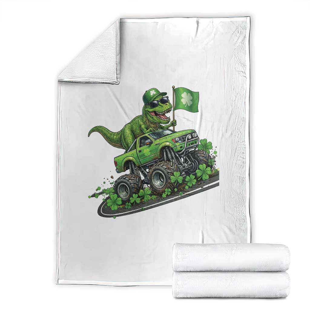 Funny St Patricks Day Dinosaur Truck Throw Blanket Irish Holiday Gift