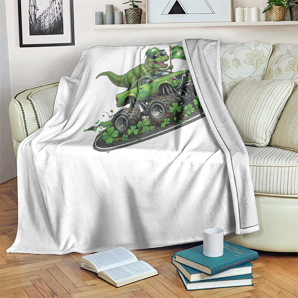 Funny St Patricks Day Dinosaur Truck Throw Blanket Irish Holiday Gift