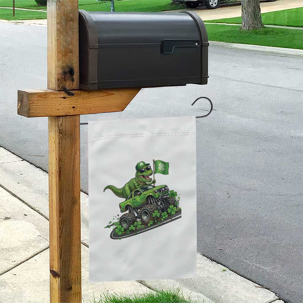 Funny St Patricks Day Dinosaur Truck Garden Flag Irish Holiday Gift