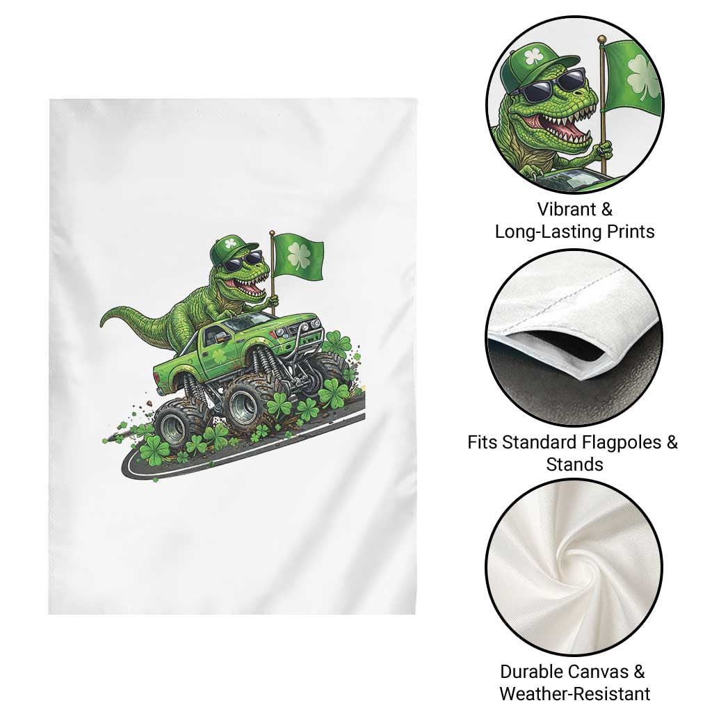 Funny St Patricks Day Dinosaur Truck Garden Flag Irish Holiday Gift