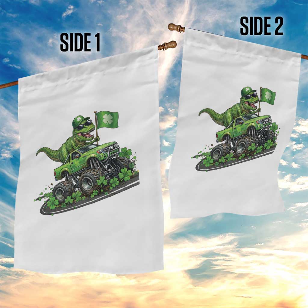 Funny St Patricks Day Dinosaur Truck Garden Flag Irish Holiday Gift