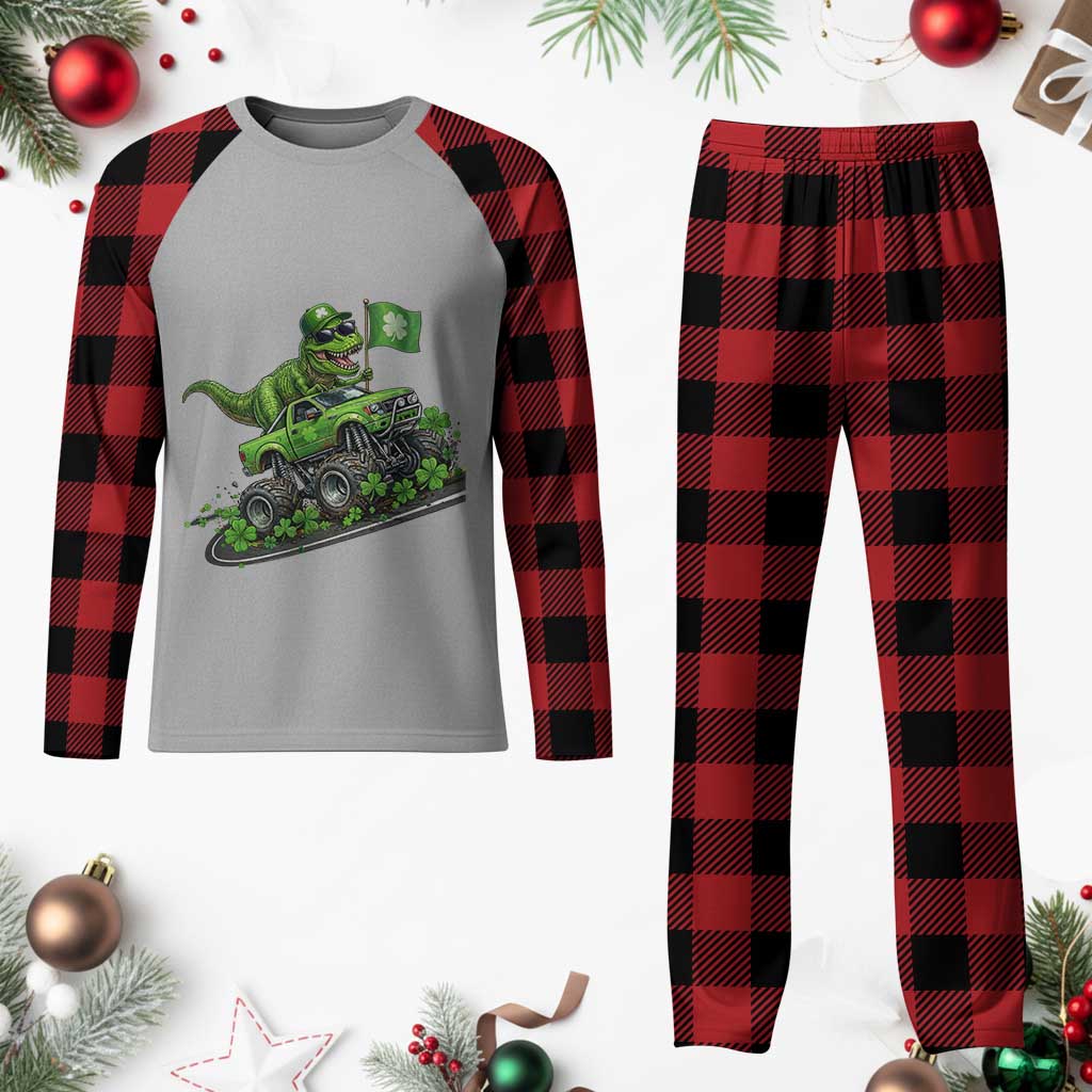 Funny St Patricks Day Dinosaur Truck Plaid Pajama Set Irish Holiday Gift