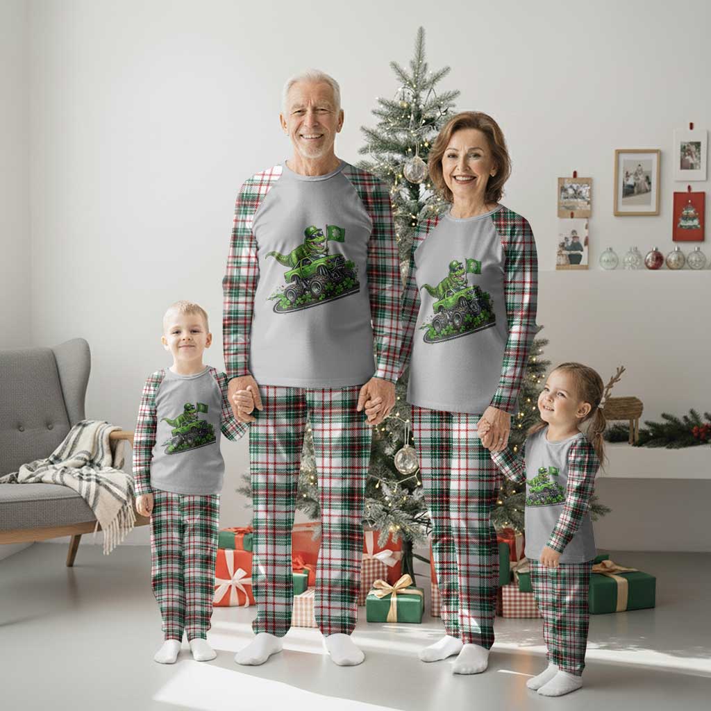 Funny St Patricks Day Dinosaur Truck Plaid Pajama Set Irish Holiday Gift