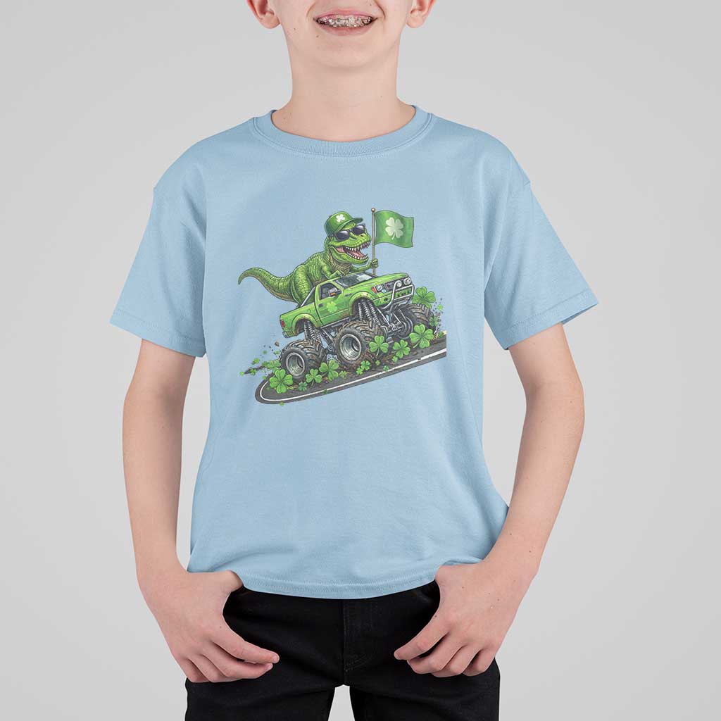 Funny St Patricks Day Dinosaur Truck T Shirt For Kid Irish Holiday Gift