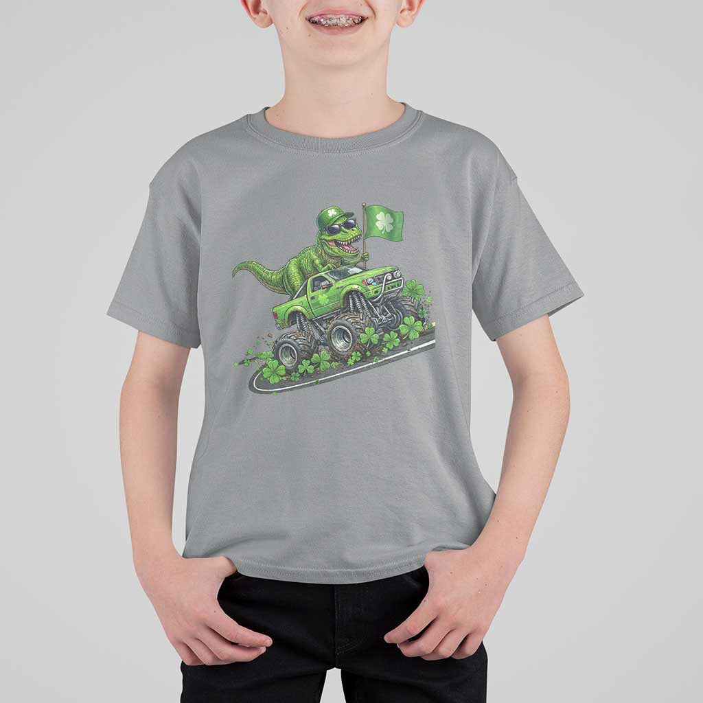 Funny St Patricks Day Dinosaur Truck T Shirt For Kid Irish Holiday Gift