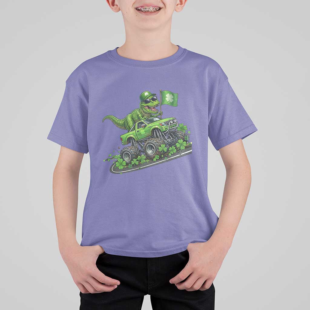 Funny St Patricks Day Dinosaur Truck T Shirt For Kid Irish Holiday Gift