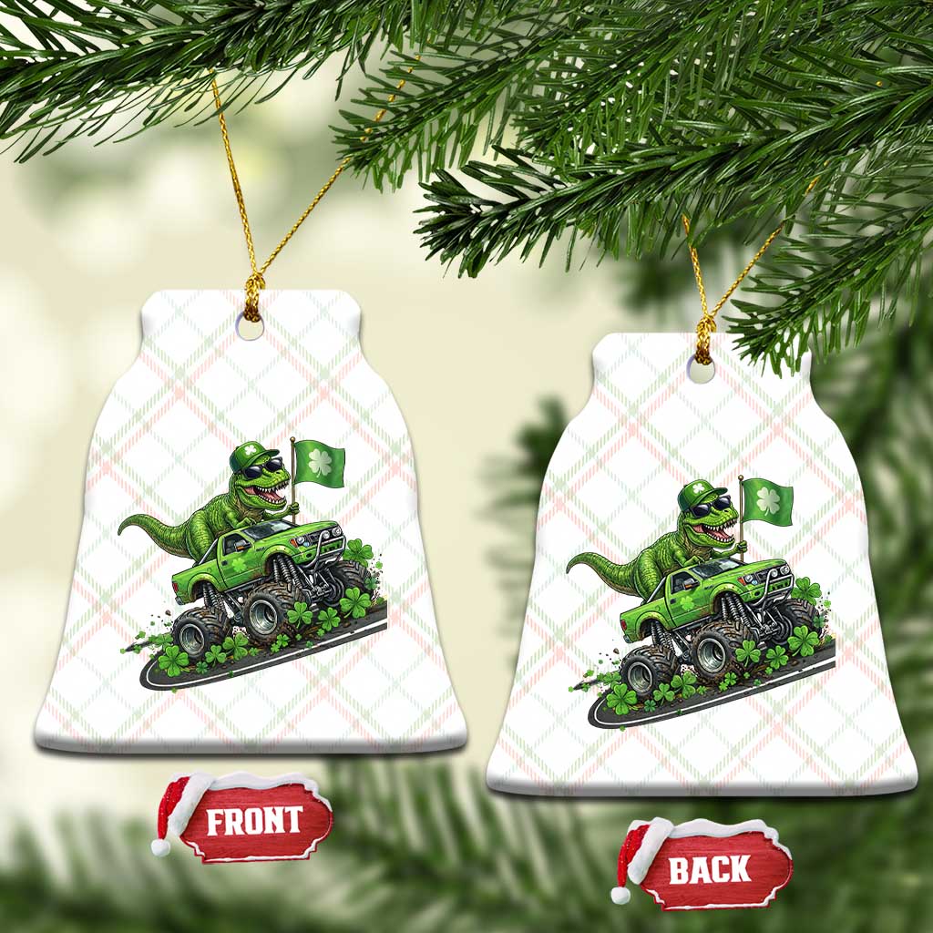 Funny St Patricks Day Dinosaur Truck Ceramic Ornament Irish Holiday Gift
