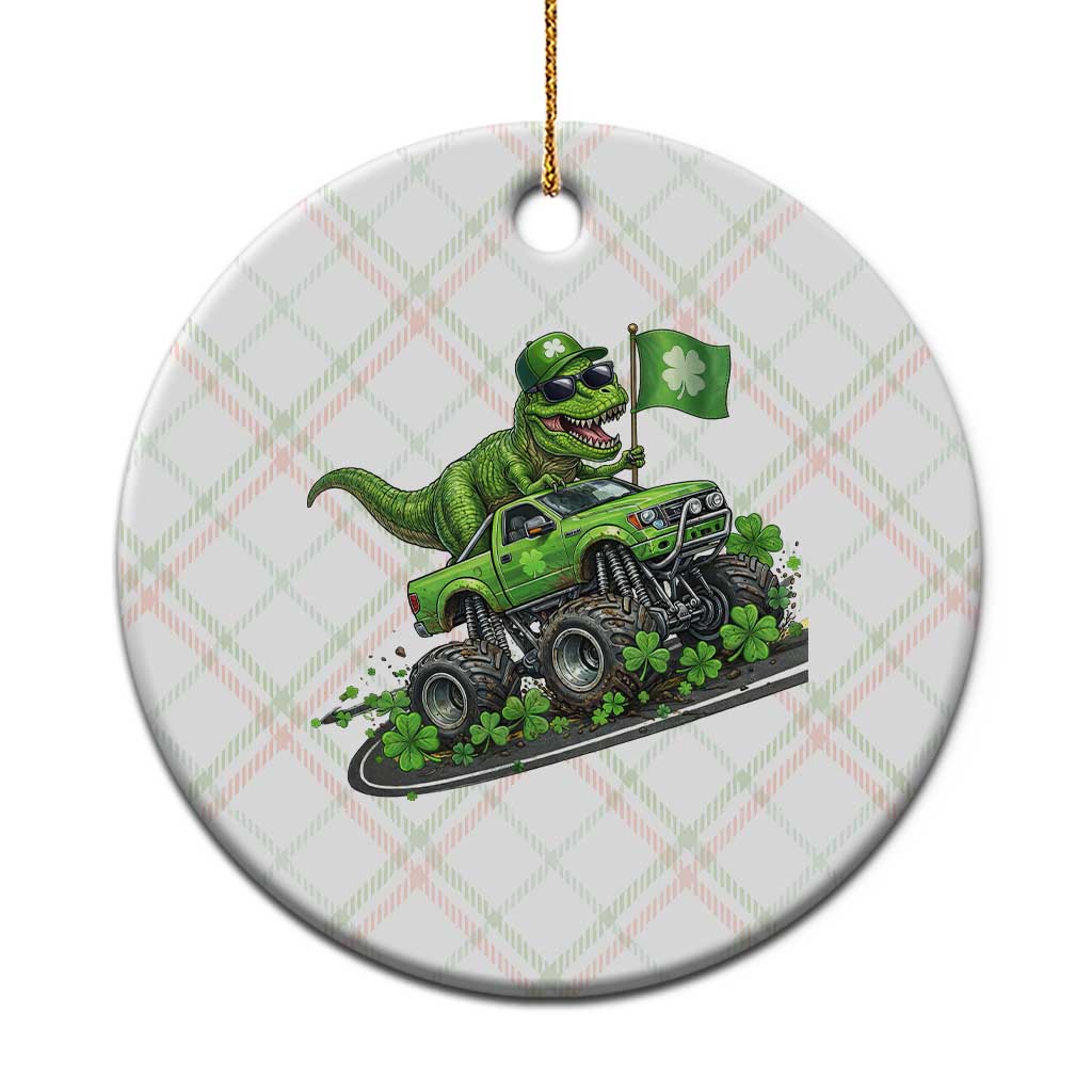 Funny St Patricks Day Dinosaur Truck Ceramic Ornament Irish Holiday Gift