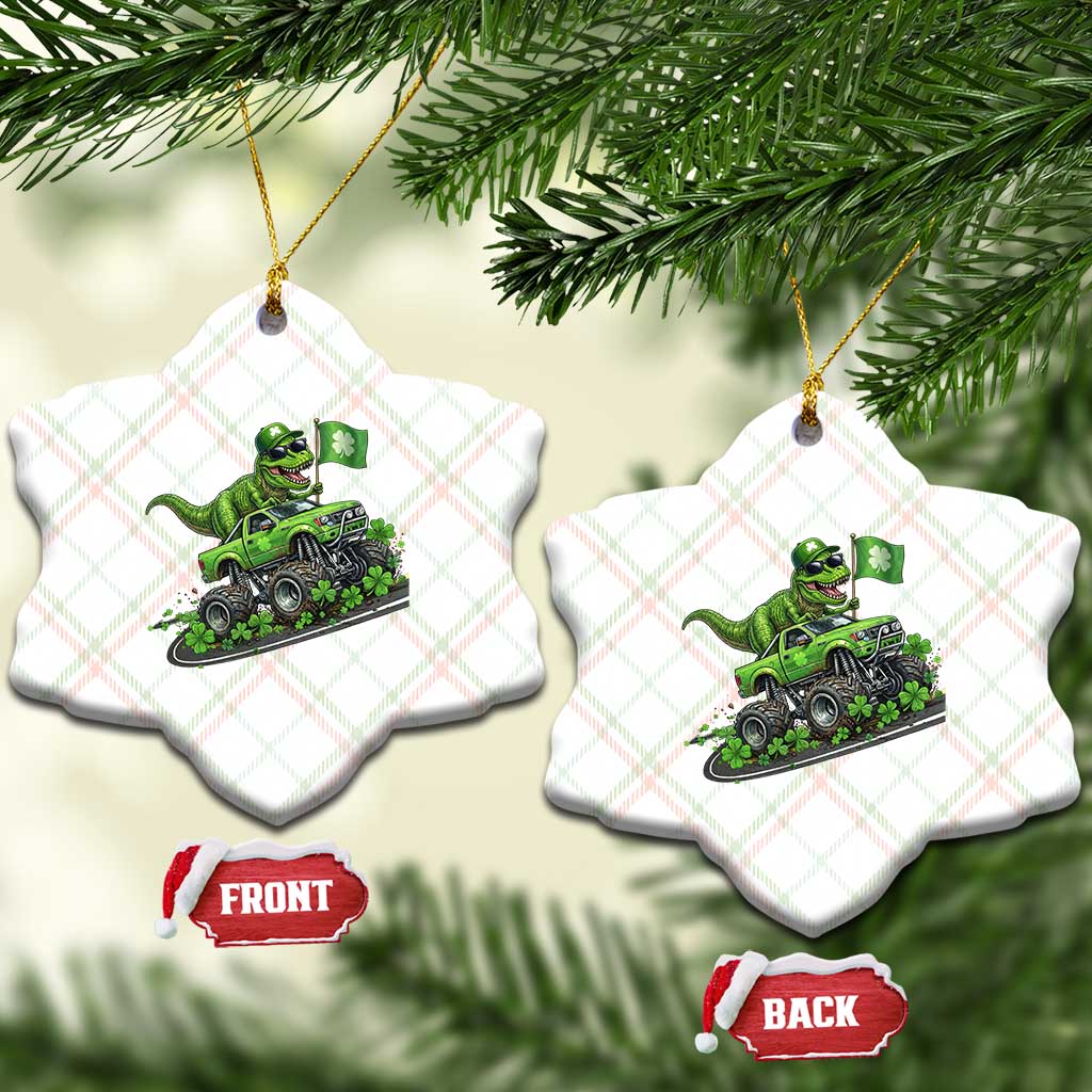 Funny St Patricks Day Dinosaur Truck Ceramic Ornament Irish Holiday Gift