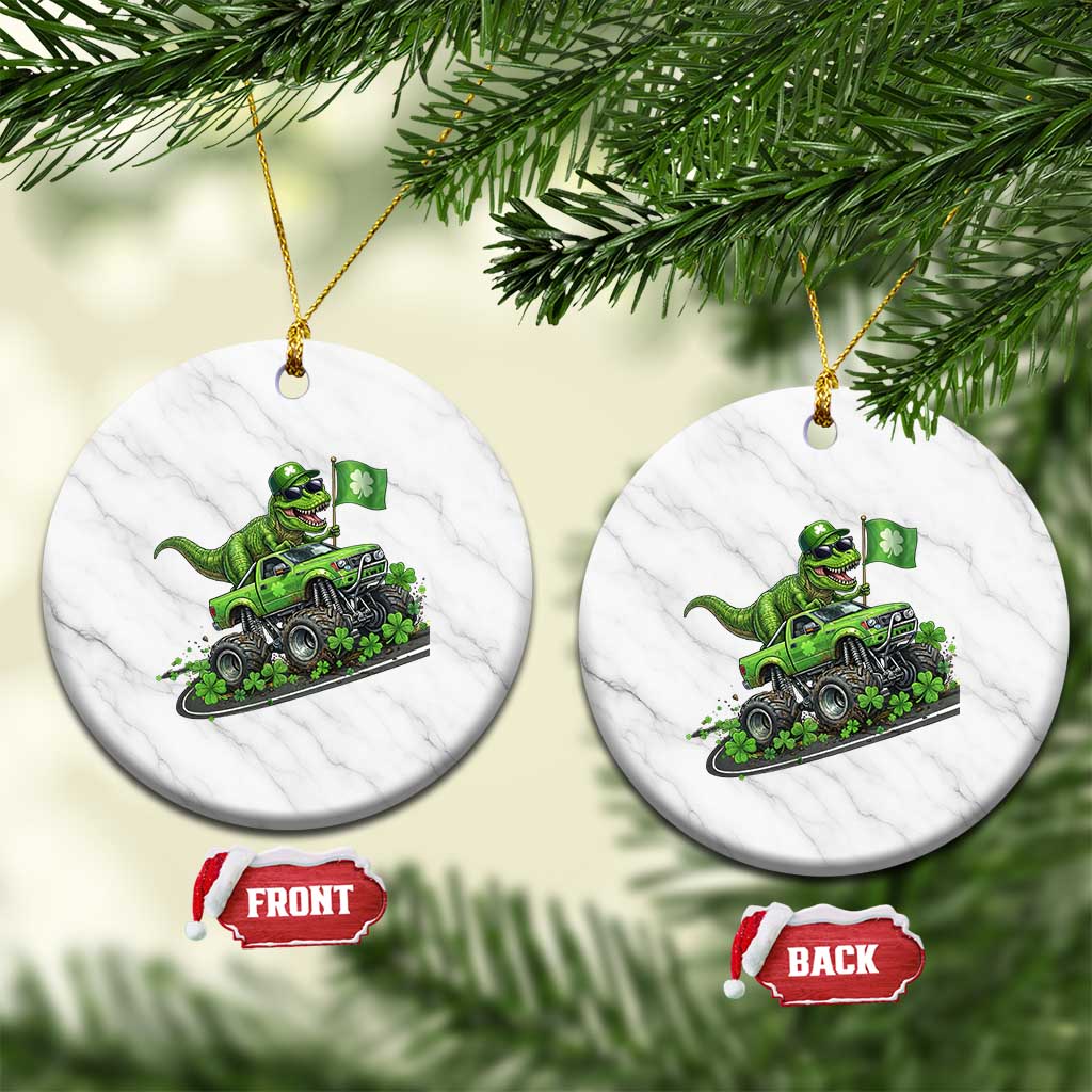 Funny St Patricks Day Dinosaur Truck Ceramic Ornament Irish Holiday Gift