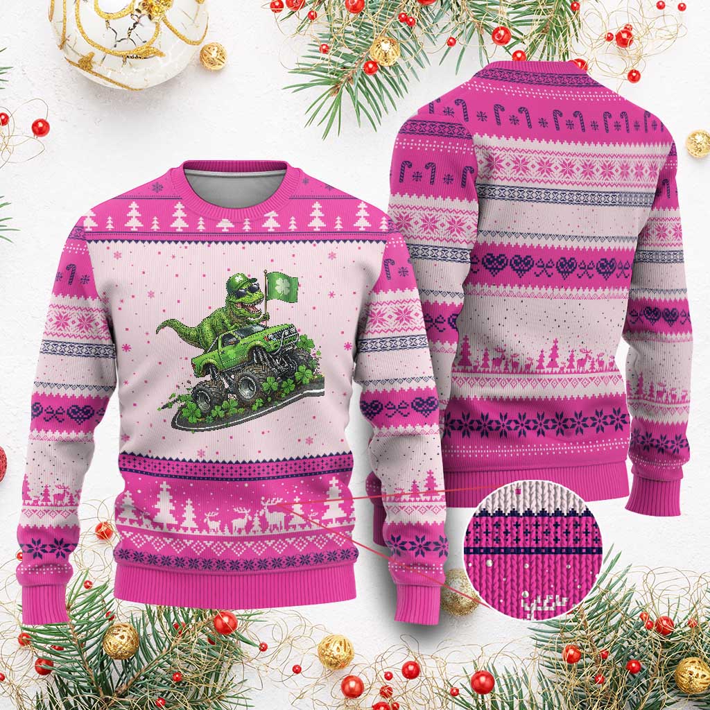 Funny St Patricks Day Dinosaur Truck Ugly Christmas Sweater Irish Holiday Gift