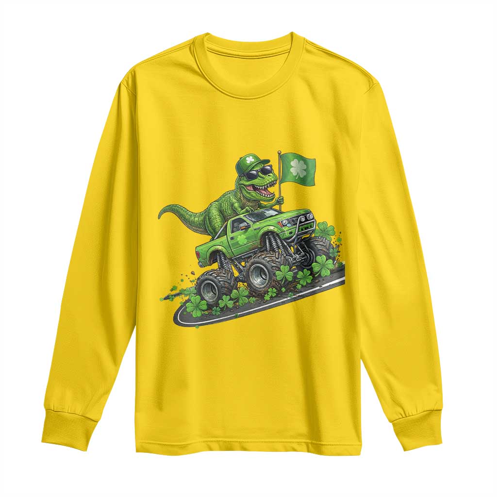 Funny St Patricks Day Dinosaur Truck Long Sleeve Shirt Irish Holiday Gift