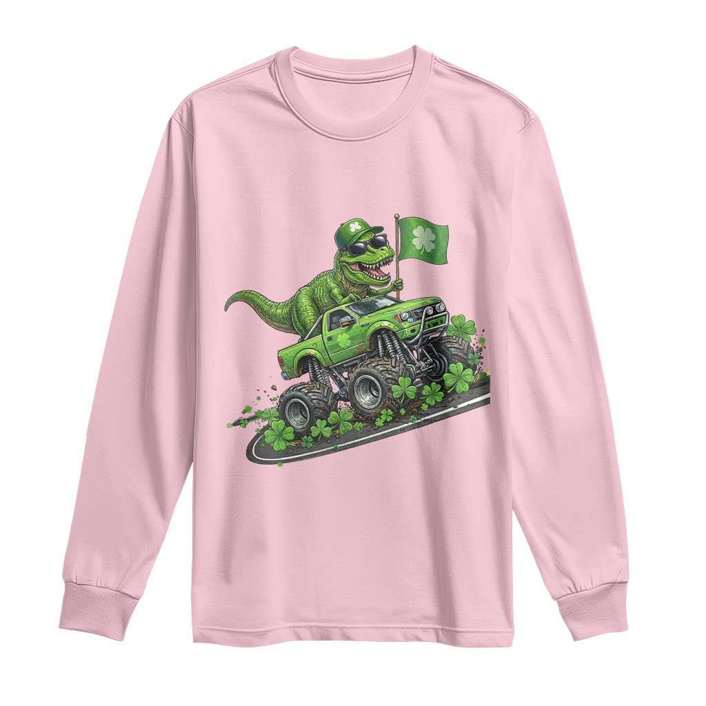Funny St Patricks Day Dinosaur Truck Long Sleeve Shirt Irish Holiday Gift