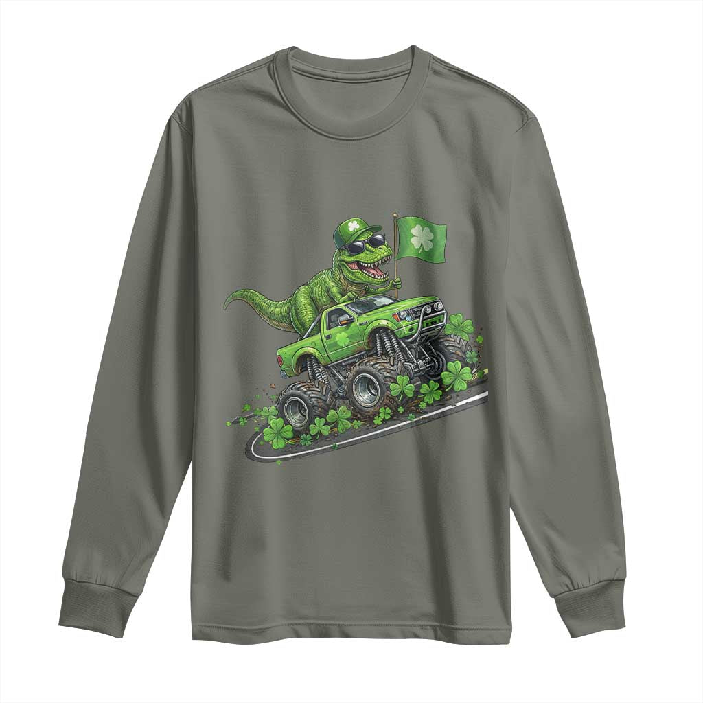 Funny St Patricks Day Dinosaur Truck Long Sleeve Shirt Irish Holiday Gift