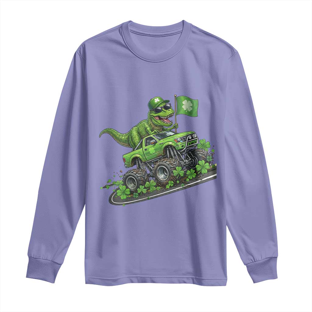 Funny St Patricks Day Dinosaur Truck Long Sleeve Shirt Irish Holiday Gift