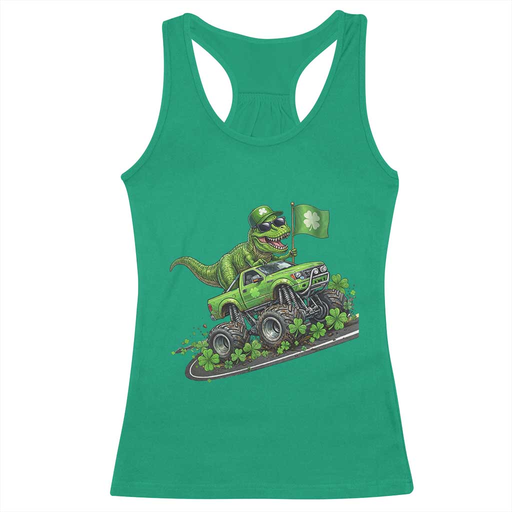 Funny St Patricks Day Dinosaur Truck Racerback Tank Top Irish Holiday Gift