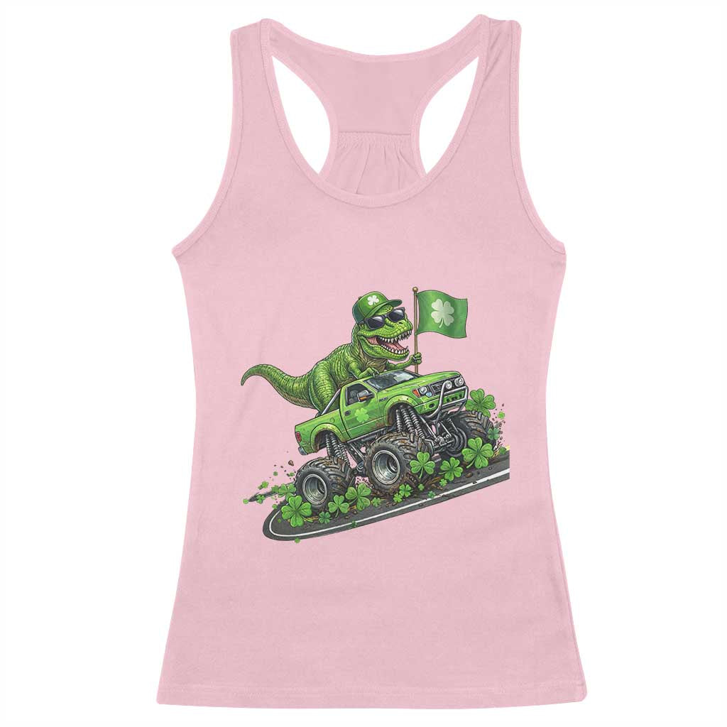 Funny St Patricks Day Dinosaur Truck Racerback Tank Top Irish Holiday Gift