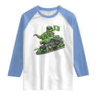 Funny St Patricks Day Dinosaur Truck Raglan Shirt Irish Holiday Gift