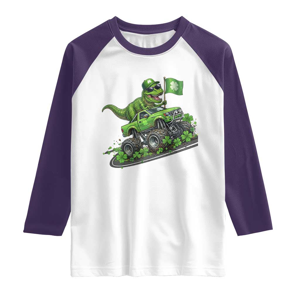 Funny St Patricks Day Dinosaur Truck Raglan Shirt Irish Holiday Gift